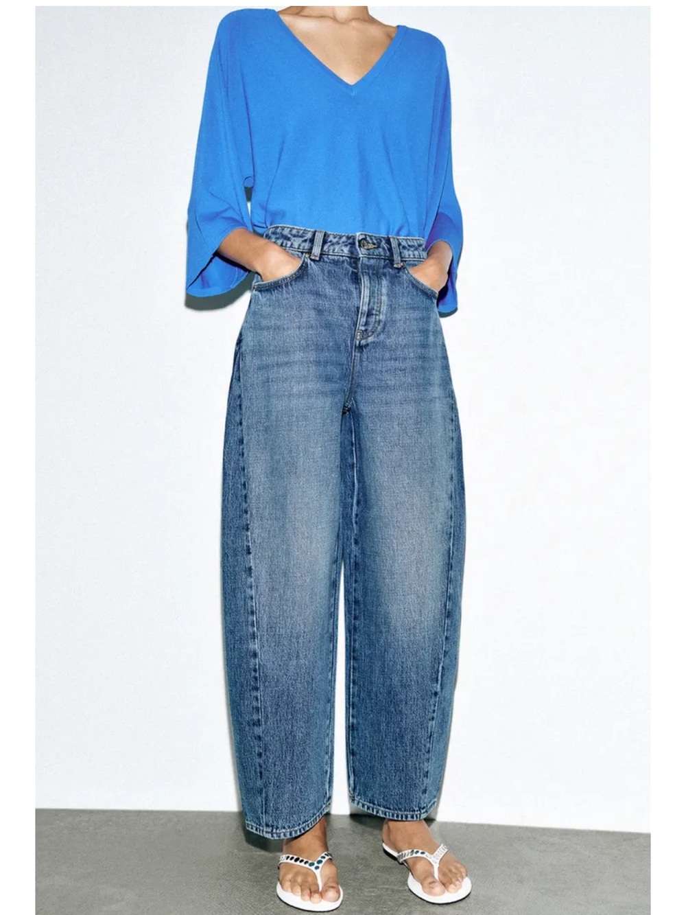 ZARA Z1975 HIGH-RISE BARREL JEANS WITH SEAMS